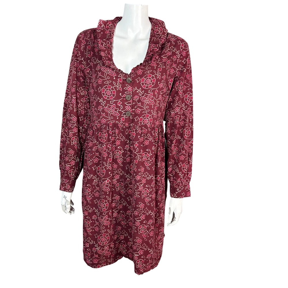 April Cornell Floral Cotton Dress XL Ruffle Cottagecore Boho Long Sleeve Fall